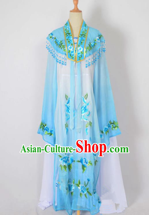 Traditional Chinese Professional Peking Opera Nobility Lady Water Sleeve Costume Embroidery Blue Shawl, China Beijing Opera Shaoxing Opera Royal Princess Dress Clothing