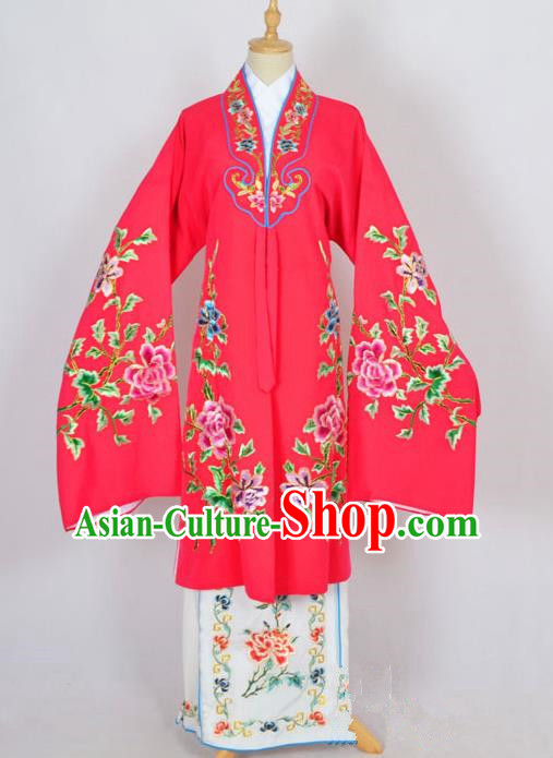 Traditional Chinese Professional Peking Opera Nobility Lady Costume Rosy Mantel, China Beijing Opera Shaoxing Opera Embroidery Diva Hua Tan Dress Clothing