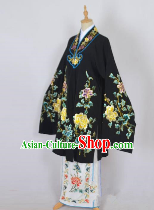 Traditional Chinese Professional Peking Opera Nobility Lady Costume Black Mantel, China Beijing Opera Shaoxing Opera Embroidery Diva Hua Tan Dress Clothing