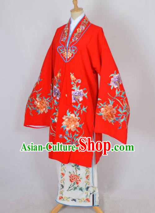 Traditional Chinese Professional Peking Opera Nobility Lady Costume Red Mantel, China Beijing Opera Shaoxing Opera Embroidery Diva Hua Tan Dress Clothing