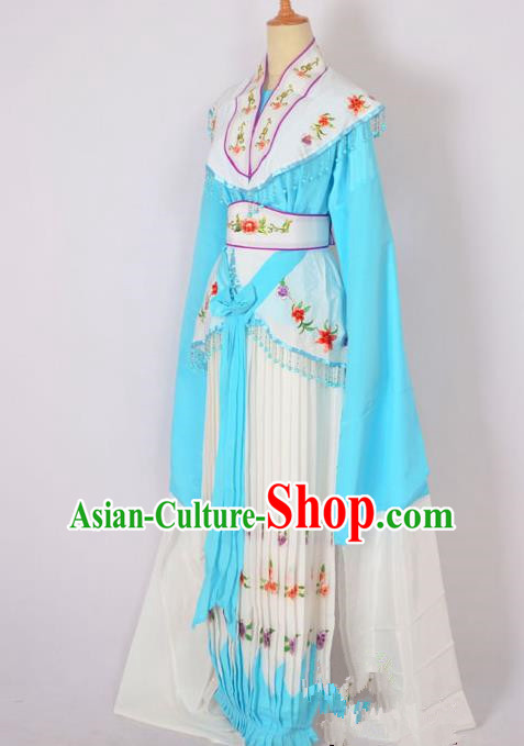 Traditional Chinese Professional Peking Opera Nobility Lady Costume Blue Dress, China Beijing Opera Shaoxing Opera Embroidery Diva Hua Tan Dress Clothing