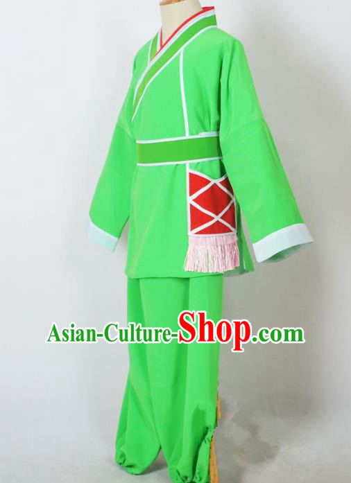 Traditional Chinese Professional Peking Opera Children Costume, China Beijing Opera Shaoxing Opera Village Kids Green Uniform Livehand Clothing