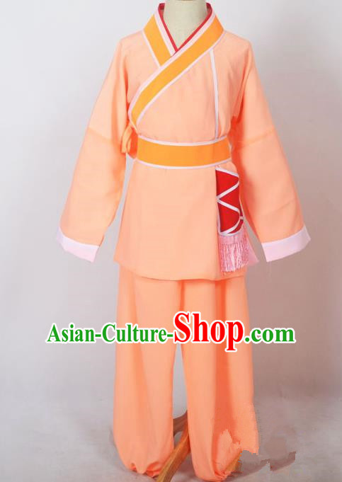 Traditional Chinese Professional Peking Opera Children Costume, China Beijing Opera Shaoxing Opera Village Kids Orange Uniform Livehand Clothing