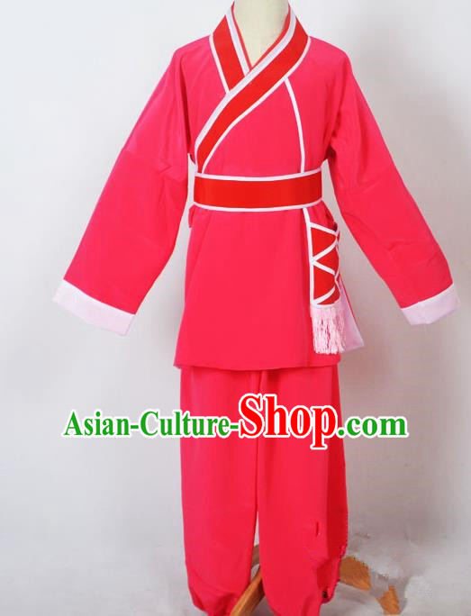 Traditional Chinese Professional Peking Opera Children Costume, China Beijing Opera Shaoxing Opera Village Kids Rosy Uniform Livehand Clothing