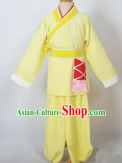 Traditional Chinese Professional Peking Opera Children Costume, China Beijing Opera Shaoxing Opera Village Kids Yellow Uniform Livehand Clothing