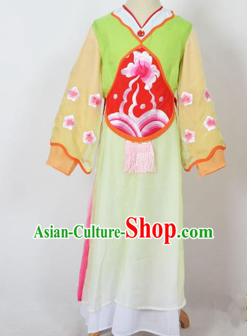 Traditional Chinese Professional Peking Opera Sitting Children Costume, China Beijing Opera Seventh Fairy Green Uniform Princess Embroidery Dress Clothing