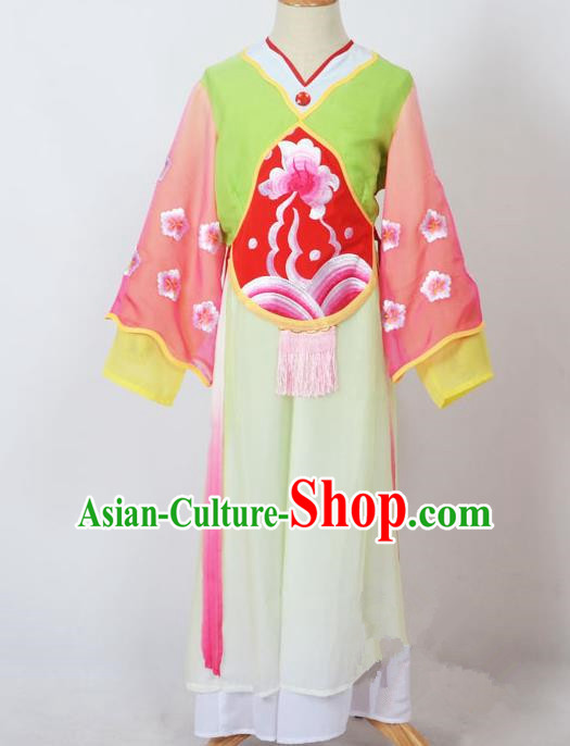 Traditional Chinese Professional Peking Opera Sitting Children Costume, China Beijing Opera Seventh Fairy Light Green Uniform Princess Embroidery Dress Clothing