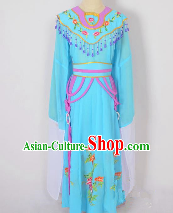 Traditional Chinese Professional Peking Opera Diva Hua Tan Costume, China Beijing Opera Princess Embroidery Blue Dress Clothing