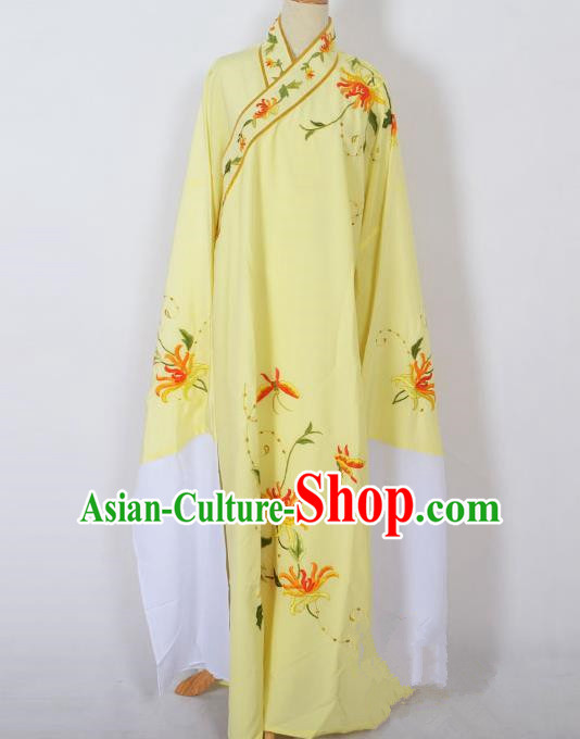 Traditional Chinese Professional Peking Opera Niche Young Men Costume, China Beijing Opera Prince Embroidery Chrysanthemum Yellow Robe Clothing