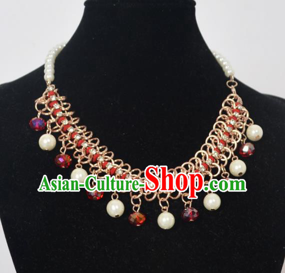 Traditional Handmade Chinese Classical Peking Opera Diva Accessories Red Necklace, China Beijing Opera Hua Tan Pearls Torque