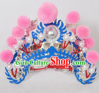 Traditional Handmade Chinese Classical Peking Opera Blues Accessories Pink Venonat Hat, China Beijing Opera Swordplay Warriors Blue Headwear