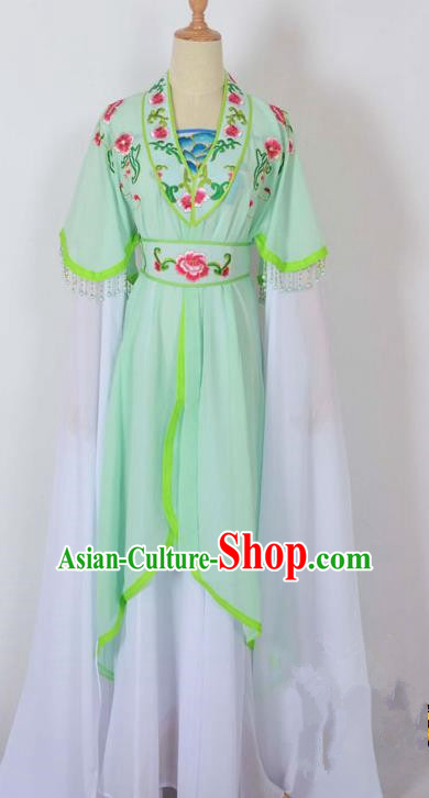 Traditional Chinese Professional Peking Opera Young Lady Costume Embroidery Green Dress, China Beijing Opera Diva Hua Tan Water Sleeve Clothing