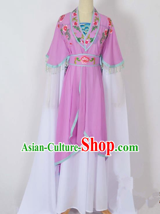 Traditional Chinese Professional Peking Opera Young Lady Costume Embroidery Purple Dress, China Beijing Opera Diva Hua Tan Water Sleeve Clothing