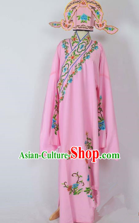 Traditional Chinese Professional Peking Opera Young Men Costume, China Beijing Opera Niche Gifted Scholar Embroidery Pink Robe Clothing