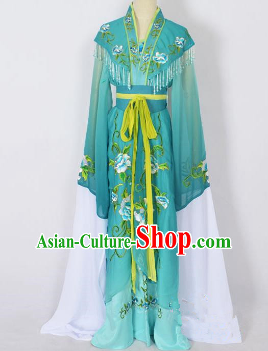 Traditional Chinese Professional Peking Opera Young Lady Princess Costume Green Embroidery Dress, China Beijing Opera Diva Hua Tan Embroidered Robe Clothing