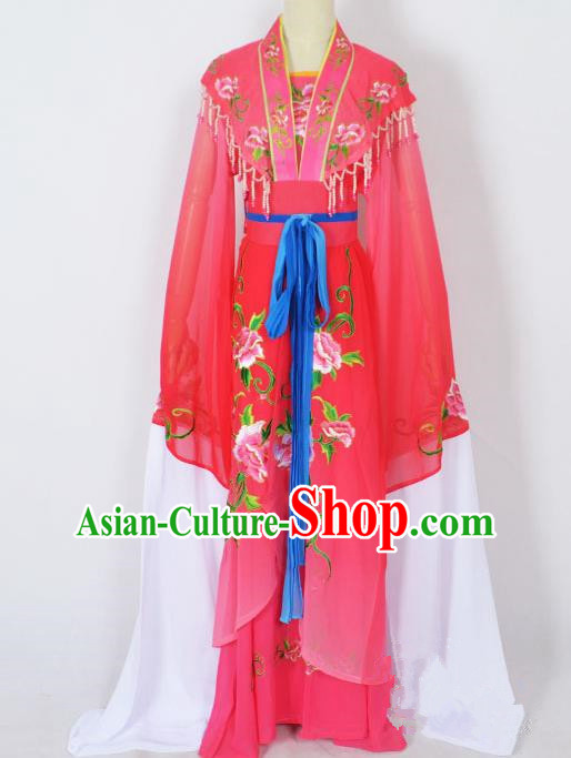 Traditional Chinese Professional Peking Opera Young Lady Princess Costume Rosy Embroidery Dress, China Beijing Opera Diva Hua Tan Embroidered Robe Clothing