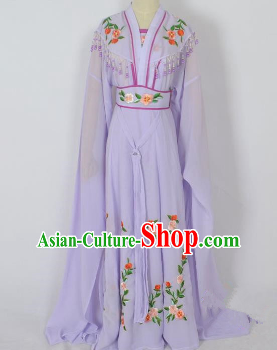 Traditional Chinese Professional Peking Opera Young Lady Seven Fairies Costume Purple Embroidery Dress, China Beijing Opera Diva Hua Tan Embroidered Robe Clothing
