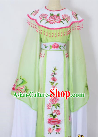 Traditional Chinese Professional Peking Opera Young Lady Princess Costume Green Embroidery Peony Dress, China Beijing Opera Diva Hua Tan Embroidered Cloud Shoulder Clothing