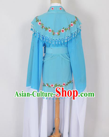 Traditional Chinese Professional Peking Opera Young Lady Jordan-Sitting Costume Blue Embroidery Dress, China Beijing Opera Diva Hua Tan Embroidered Princess Clothing