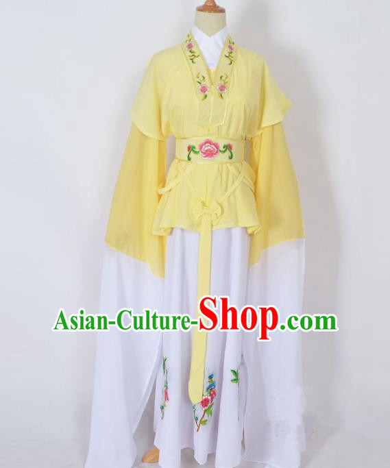 Traditional Chinese Professional Peking Opera Jordan-Sitting Water Sleeve Costume Yellow Embroidery Dress, China Beijing Opera Diva Hua Tan Embroidered Clothing