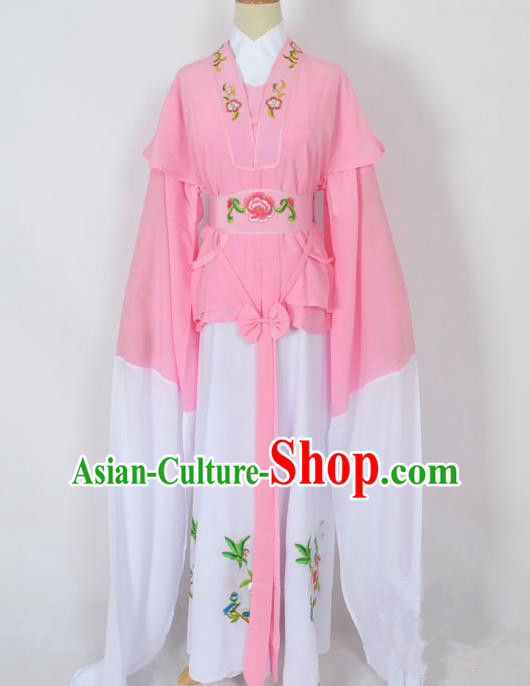 Traditional Chinese Professional Peking Opera Jordan-Sitting Water Sleeve Costume Pink Embroidery Dress, China Beijing Opera Diva Hua Tan Embroidered Clothing