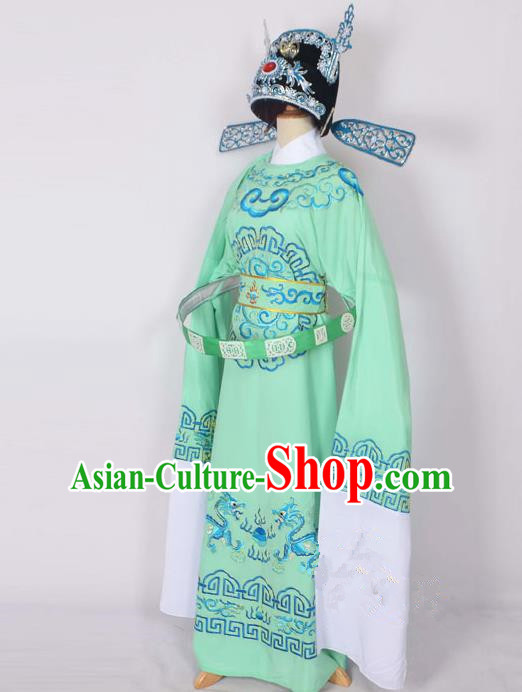 Traditional Chinese Professional Peking Opera Emperor Female Son-in-law Costume Green Embroidered Robe and Hat, China Beijing Opera Niche Embroidered Clothing