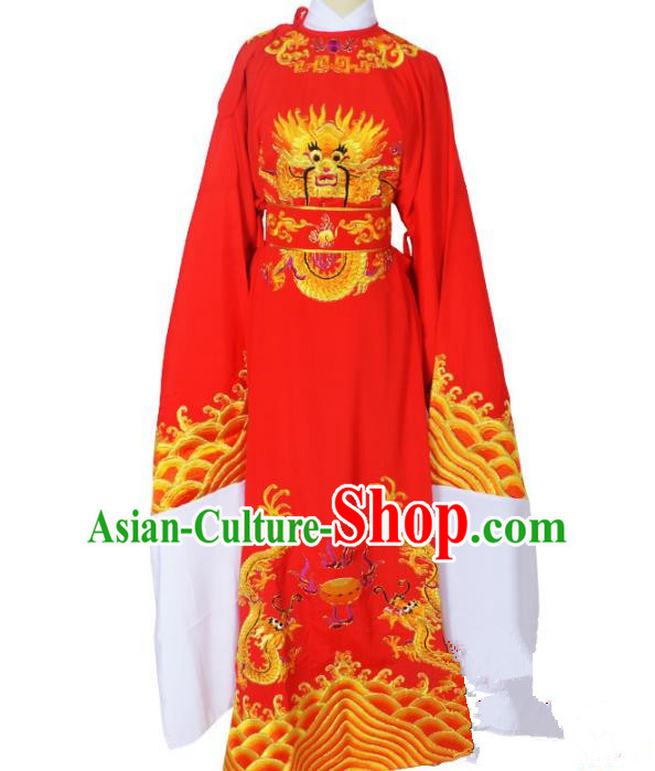 Traditional Chinese Professional Peking Opera Lang Scholar Costume Red Embroidery Robe, China Beijing Opera Niche Embroidered Robe Clothing