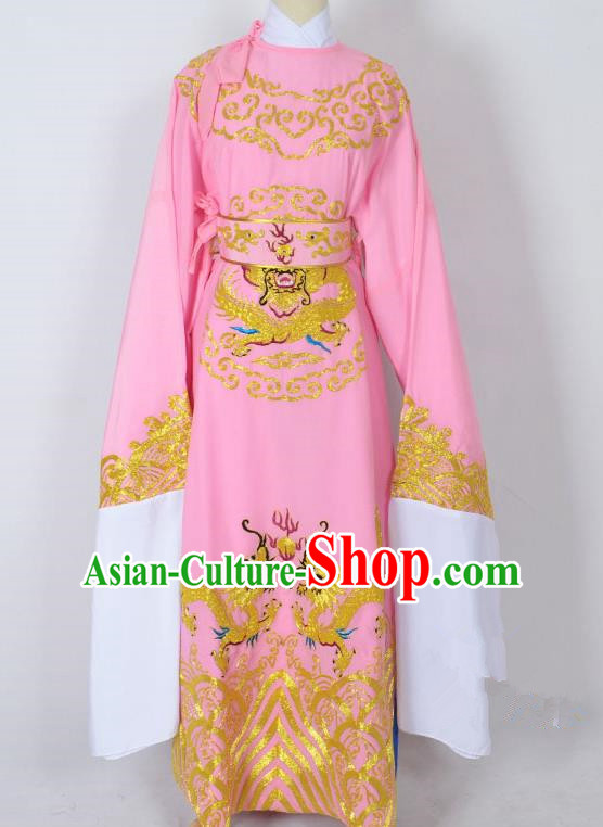 Traditional Chinese Professional Peking Opera Old Men Costume Pink Embroidery Robe, China Beijing Opera Niche Emperor Embroidered Robe Clothing