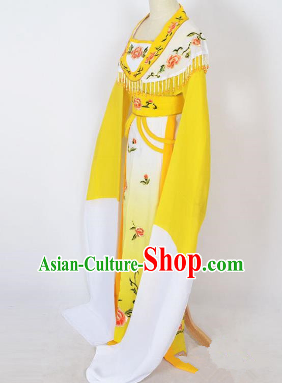 Traditional Chinese Professional Peking Opera Young Lady Princess Costume Yellow Embroidery Dress, China Beijing Opera Diva Hua Tan Embroidered Clothing