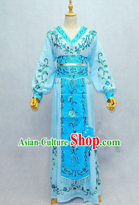 Traditional Chinese Professional Peking Opera Female Warrior Blue Costume, China Beijing Opera Blues Swordplay Embroidered Clothing