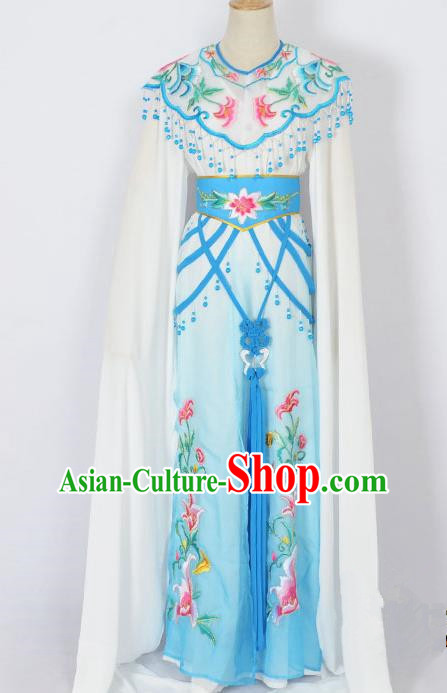 Traditional Chinese Professional Peking Opera Diva Young Lady Princess Costume White Embroidery Dress, China Beijing Opera Hua Tan Embroidered Clothing