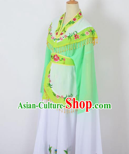 Traditional Chinese Professional Peking Opera Young Women Costume Green Cloud Shoulder Dress, China Beijing Opera Diva Hua Tan Embroidered Clothing