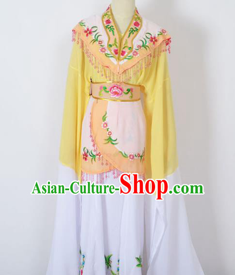 Traditional Chinese Professional Peking Opera Young Women Costume Yellow Cloud Shoulder Dress, China Beijing Opera Diva Hua Tan Embroidered Clothing