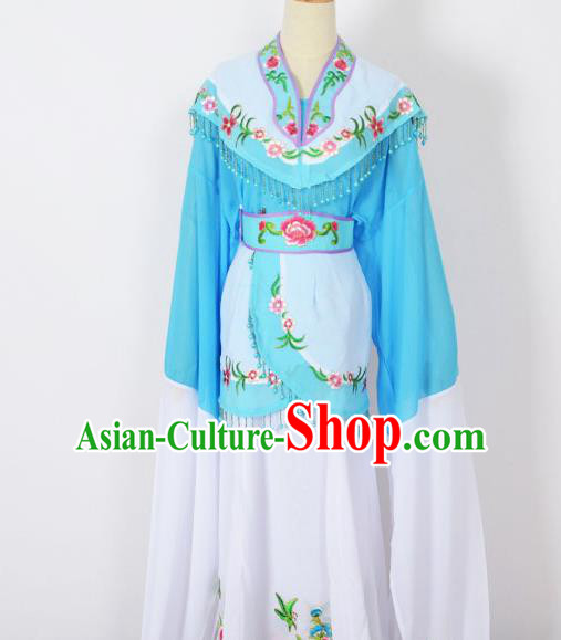 Traditional Chinese Professional Peking Opera Young Women Costume Blue Cloud Shoulder Dress, China Beijing Opera Diva Hua Tan Embroidered Clothing