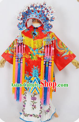 Traditional Chinese Professional Peking Opera Imperial Empress Costume Red Dress, China Beijing Opera Imperial Concubine Embroidered Robe and Headwear
