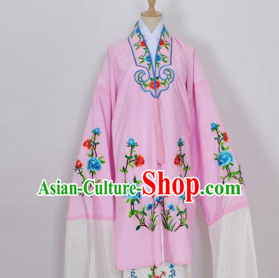 Traditional Chinese Professional Peking Opera Young Lady Costume Pink Embroidery Mantel, China Beijing Opera Diva Hua Tan Embroidered Dress Clothing