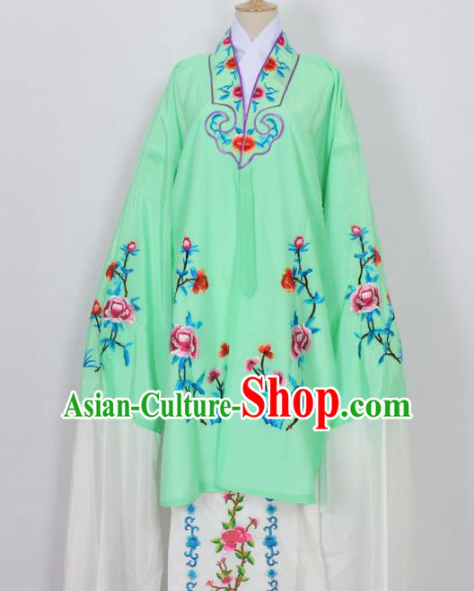 Traditional Chinese Professional Peking Opera Young Lady Costume Green Embroidery Mantel, China Beijing Opera Diva Hua Tan Embroidered Dress Clothing