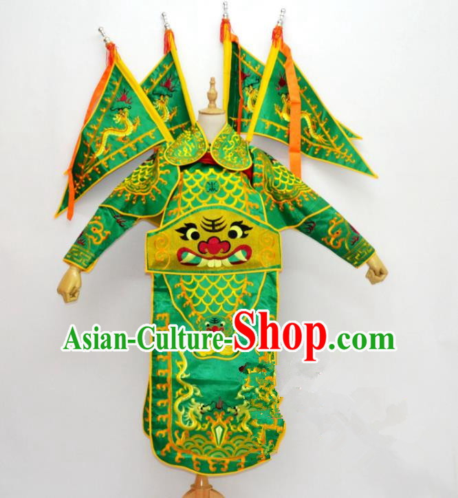 Traditional Chinese Professional Peking Opera Takefu Costume, Children China Beijing Opera General Embroidered Green Clothing