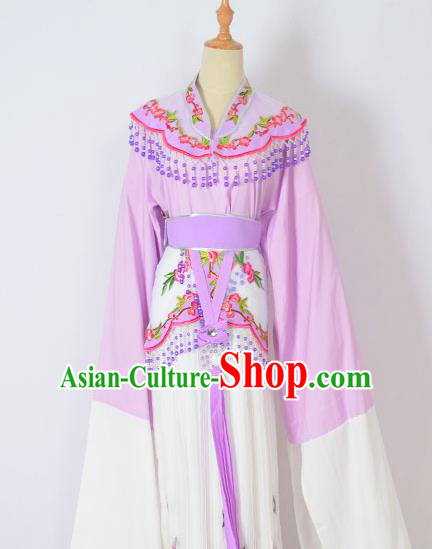 Traditional Chinese Professional Peking Opera Huangmei Opera Young Lady Princess Costume Purple Embroidery Dress, China Beijing Opera Diva Hua Tan Embroidered Clothing