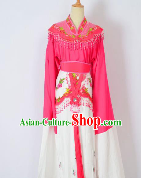 Traditional Chinese Professional Peking Opera Huangmei Opera Young Lady Princess Costume Rosy Embroidery Dress, China Beijing Opera Diva Hua Tan Embroidered Clothing