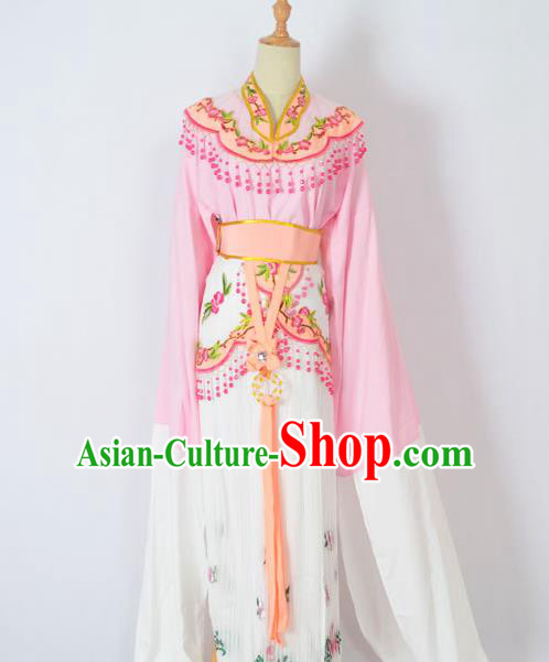 Traditional Chinese Professional Peking Opera Huangmei Opera Young Lady Princess Costume Pink Embroidery Dress, China Beijing Opera Diva Hua Tan Embroidered Clothing