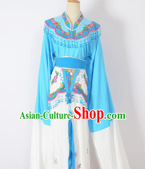 Traditional Chinese Professional Peking Opera Huangmei Opera Young Lady Princess Costume Blue Embroidery Dress, China Beijing Opera Diva Hua Tan Embroidered Clothing