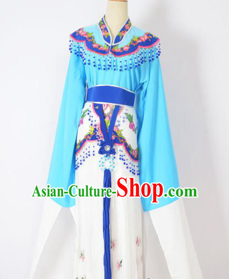 Traditional Chinese Professional Peking Opera Huangmei Opera Young Lady Princess Costume Deep Blue Embroidery Dress, China Beijing Opera Diva Hua Tan Embroidered Clothing