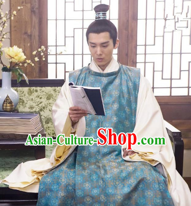 Traditional Chinese Ming Dynasty Imperial Emperor Costume and Headpiece Complete Set, China Ancient King Hanfu Robe Clothing for Men