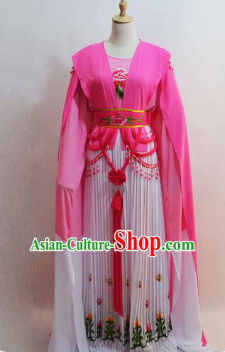 Traditional Chinese Professional Peking Opera Young Lady Princess Costume Water Sleeve Pink Embroidery Dress, China Beijing Opera Diva Hua Tan Embroidered Clothing