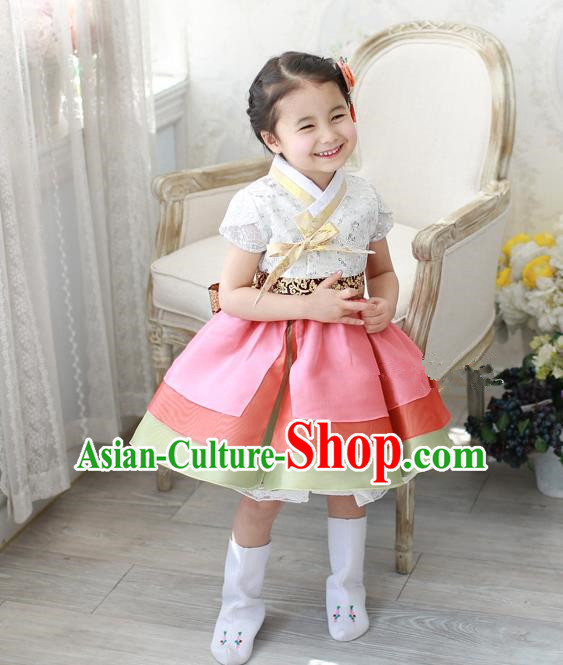 Traditional South Korean Handmade Embroidery Children Hanbok Birthday Full Dress, Top Grade Korea Hanbok Costume Complete Set for Kids