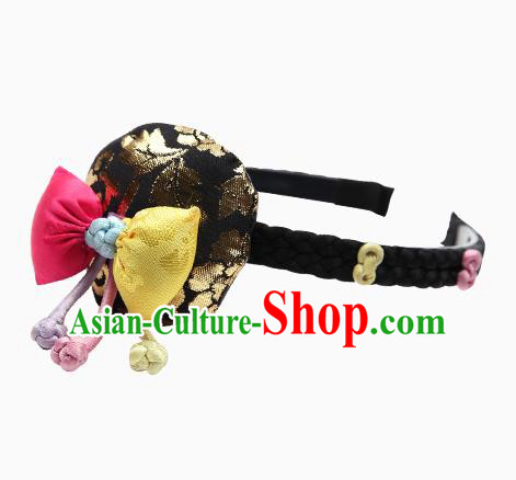 Traditional South Korean Handmade Embroidery Hair Accessories Black Headband, Top Grade Korea Children Hair Clasp Headwear for Kids