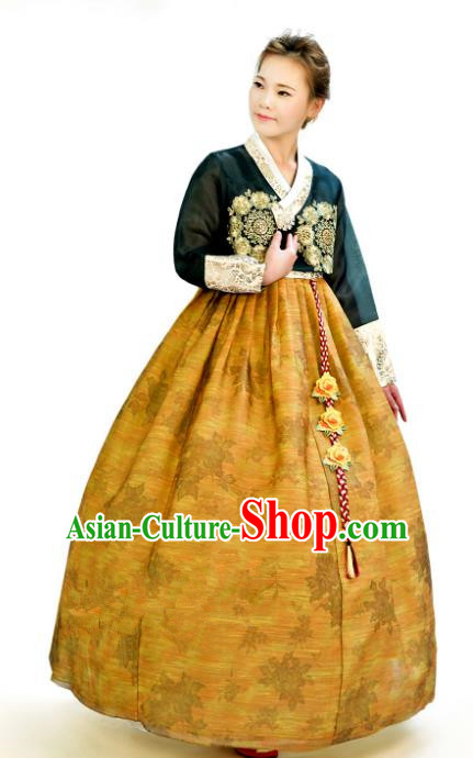 Traditional South Korean Handmade Hanbok Customization Mother Clothing Embroidery Blouse Ginger Dress, Top Grade Korea Wedding Royal Hanbok Costume for Women