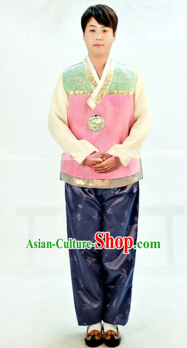 Traditional South Korean Handmade Hanbok Embroidery Clothing, Top Grade Korea Hanbok Costume Complete Set for Men