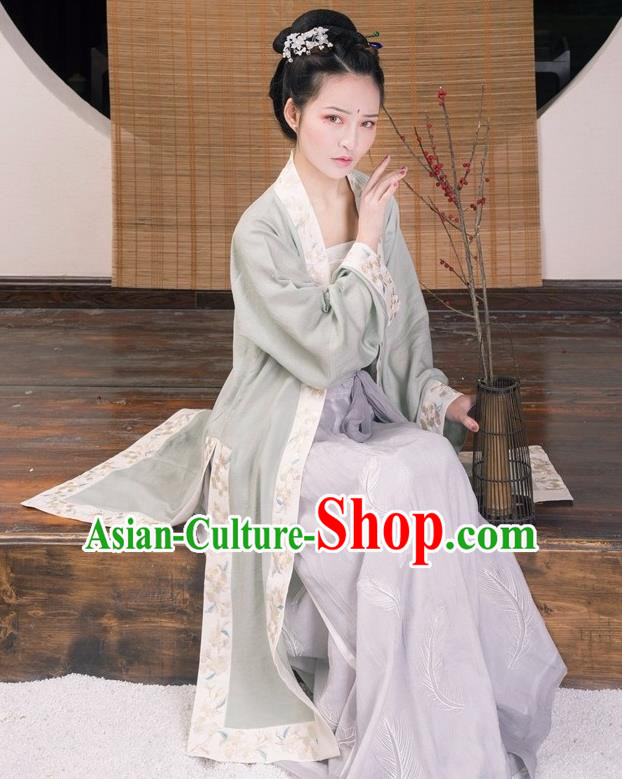 Traditional Ancient Chinese Young Lady Costume Embroidered Long Cardigan, Elegant Hanfu Clothing Chinese Song Dynasty Imperial Princess Clothing for Women